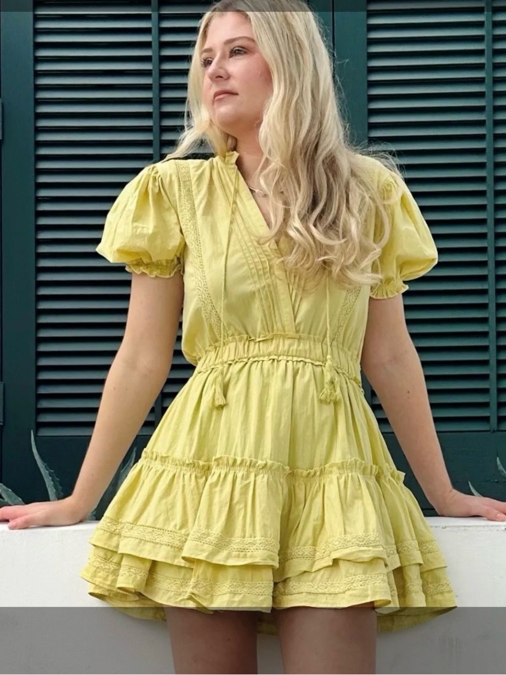 Puff Sleeve Tiered Mini Dress — Lemon Yellow